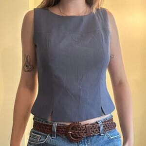 Grey kasper boat neck sleeveless top